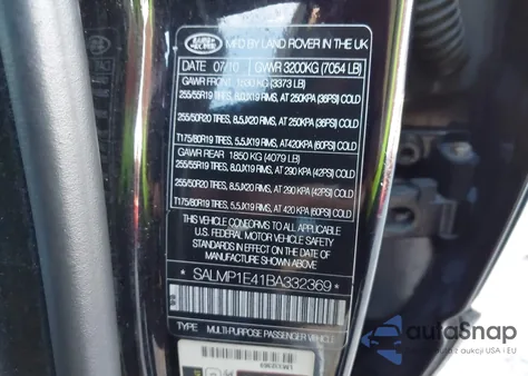 2011 Land Rover Range Rover Supercharged z USA, uszkodzony, nr VIN SALMP1E41BA332369